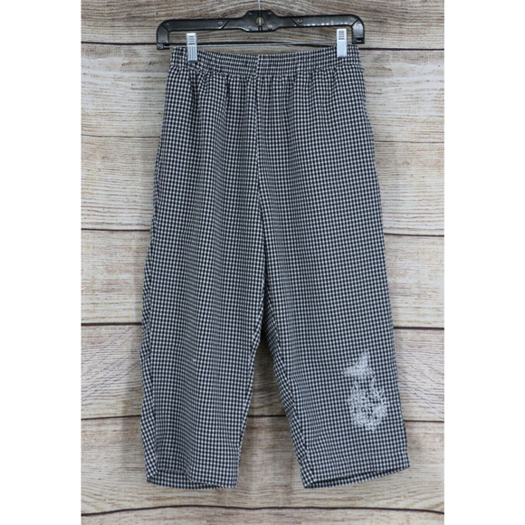Cottage Street Womens Pull On Check Cropped Pants Size Medium Black White - Picture 1 of 7